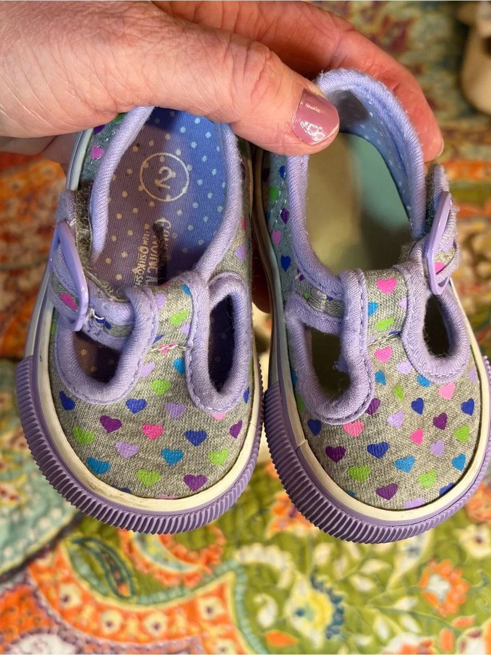 Girls White Leather Mary Janes & Lavender Heart-Print Canvas Shoes Set